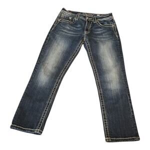 Miss Me Women's‎ Boyfriend Capri Jeans Bling Embroidery Medium Wash Size 25